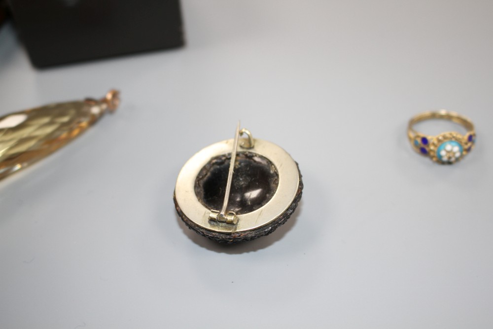 A 9ct gold brooch, a plated pocket watch, other jewellery and jewellery boxes